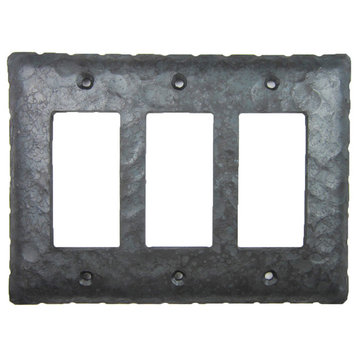 Rancho Rustic Hammered Iron Switch Plate Cover Triple GFI, Black