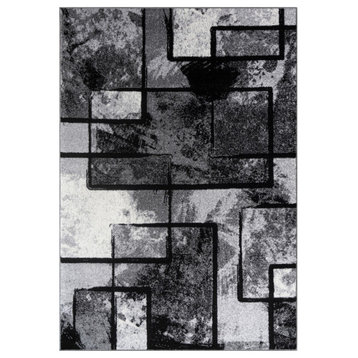 Modern Area Rug With Abstract Paint Effect, Gray , 3'11"x5'7"