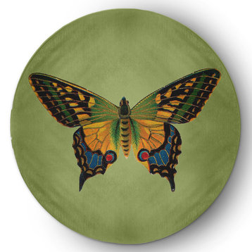Colorful Swallowtail Butterfly Novelty Chenille Rug, Apple Green, 5' Round