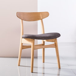 Astrid Solid Oak Dining Chair - Light Grey Fabric Seat - Dining Chairs