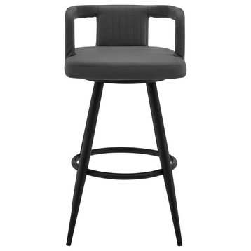 Gabriele 26 Gray Faux Leather and Black Metal Swivel Bar Stool