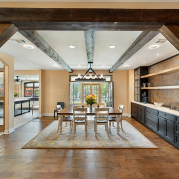 Craftsman Dining Room Framed by Heavy Timber Posts