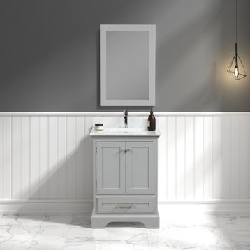 Bath Vanity, Marble Top, Grey, 24'' With Sink, Mirror