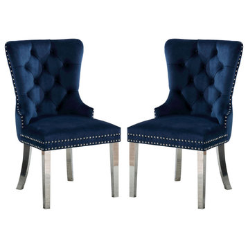 Set of 2 Wingback Dining Chair with Button Tufted, Blue