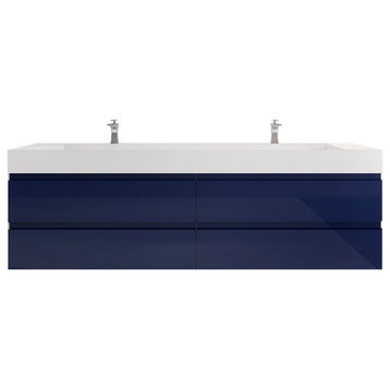 Monterey 84" Double Sink Wall Mounted Vanity with Reinforced Acrylic Sinks, Night Blue