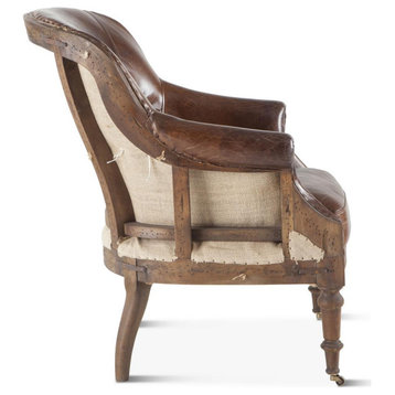 Charles Deconstructed Armchair with Cigar Leather and Solid Wood Legs