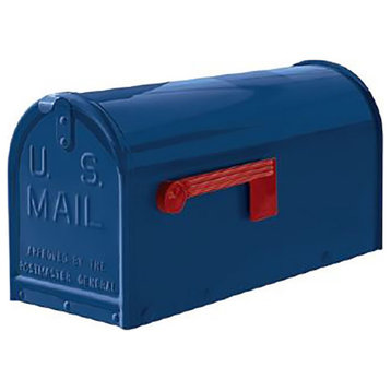 Janzer Curbside Mailboxes W/Red Flag, Gloss Blue