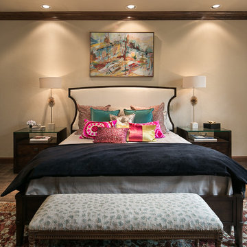 Master Bed with Night Tables Lights and Colorful Pillows