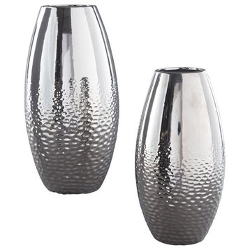 Bowery Hill 2 Piece Ceramic Vase Set in Silver