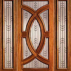 Mahogany Prehung Single Door and 2 Sidelites, Triple Glazed, Circle - Front Doors