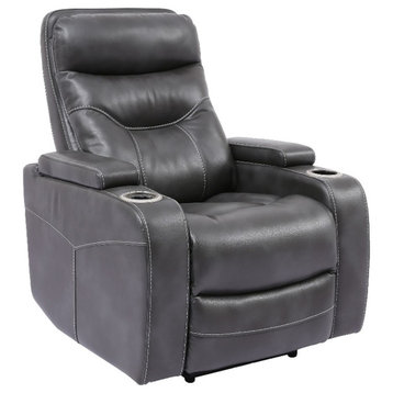 Bowery Hill Origin Power Flint Fabric Power Home Theater Recliner in Charcoal