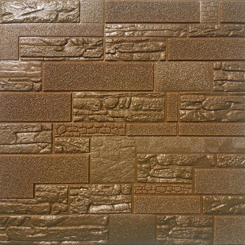 Antique Bronze Brown Faux Stone 3D Wall Panels, Set of 10, Covers 52.7 Sq Ft