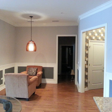 Painting, wallpaper, picture frame wainscoting,