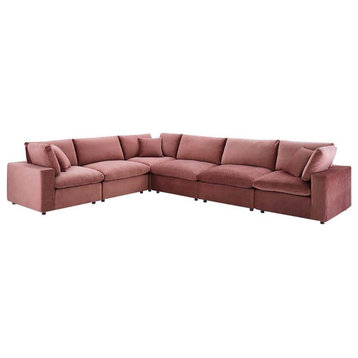 Modway Commix 6-Piece Performance Velvet Sectional Sofa in Dusty Rose Pink