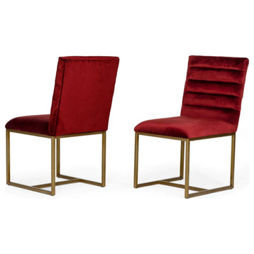 Bryce Modern Red and Brush Gold Dining Chair, Set of 2