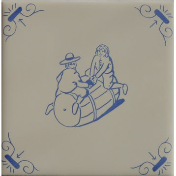 Delft Tiles Children Playing on a Barrel, Set of 3