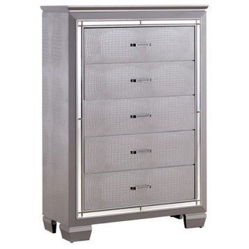 Furniture of America Rachel Contemporary Solid Wood 5-Drawer Chest in Silver