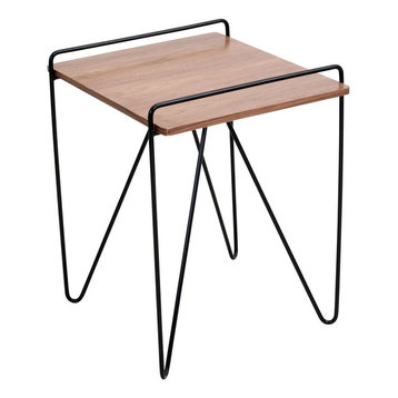 lumisource Loft Modern End Table in Walnut Wood With  Black Frame
