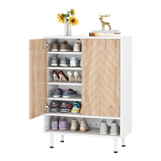 Pemberly Row White Wall Mounted Shoe Rack with Mirror