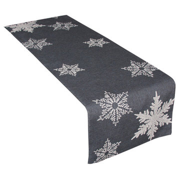 Glisten Snowflake Embroidered Christmas Table Runner, Gray, 16"x70"