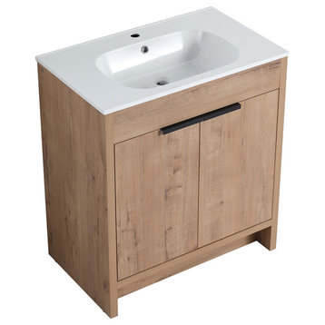 Single Vanity, Neutral Finish With Solid Surface Resin White Sink, 30"