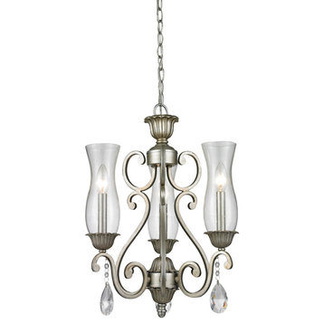 Melina 3 Light Chandelier, Antique Silver, Clear Seedy Glass