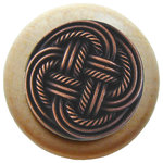 Notting Hill Decorative Hardware - Classic Weave Wood Knob, Antique Brass, Natural Wood Finish, Antique Copper - Projection: 1-1/8"