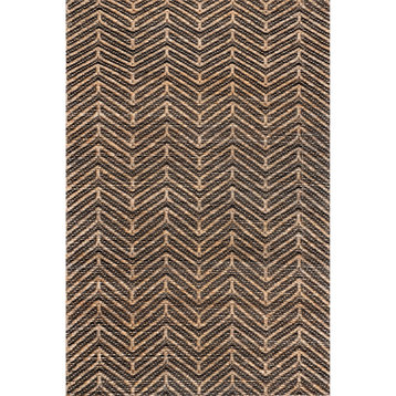 nuLOOM Hand Loomed Jute Cotton Shelby Chevron Striped Area Rug, Natural 8'x10'