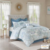 Madison Park Isla 8 Piece Cotton Floral Printed Reversible Comforter Set in Blue