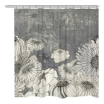 Flowers on Grey Shower Curtain