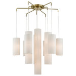 Livex Lighting - Strathmore 15 Light Antique Brass Foyer Chandelier - The Strathmore contemporary foyer chandelier pairs an antique brass finish with oatmeal fabric hardback shades arranged in an alternating tiered pattern for an eye catching array, perfect for spaces incorporating modern, rustic, and contemporary themes.