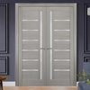 Solid French Double Doors 36 x 96 Frosted Glass, Quadro 4088 Grey Ash
