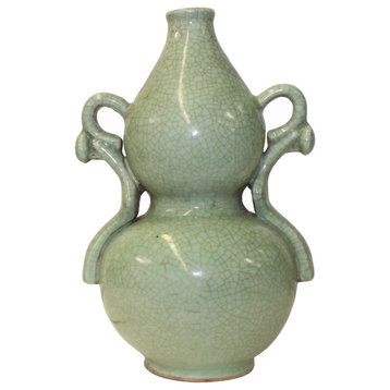 Chinese Ceramic Crackle Pattern Gourd Shape Celadon Green Vase Hws1069
