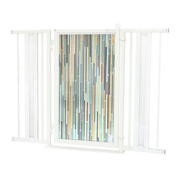 Fusion Gates - Fusion Gate with Modern Lines Design, White Pearl, 36"-52" - Baby Gates And Child Safety
