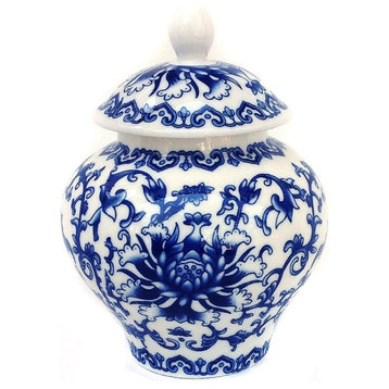 Ancient Chinese Style Blue and White Porcelain Tea Storage Jar, Large