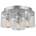 Artcraft Lighting - Henley AC11524CL Flush Mount, Brushed Aluminum - The "Henley Collection" 3 light flush mount features brushed aluminum metal work complimented with clear glassware.  (also available in satin black metal work and mirrored glassware)