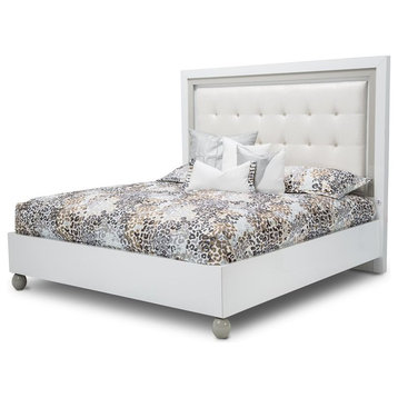 AICO Sky Tower Queen Upholstered Platform Bed, White Cloud