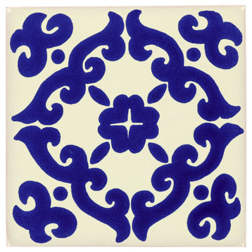 Tierra y Fuego Handmade Ceramic Tile, 4.25x4.25" Blue Kiosco, Box of 45