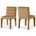 Meridian Furniture - Kai Upholstered Dining Chair, Saddle, Velvet, Set of 2 - Create a refined yet modern vibe in your dining room with the addition of these Kai velvet dining chairs to your space. These lovely chairs feature a contemporary look that makes them the center of attention. Luxurious saddle velvet upholster covers the chair's back, seat, and legs, lending it a soft-to-the-touch feel, and the back is padded with soft foam and channel tufted for added comfort dinner guests can appreciate.