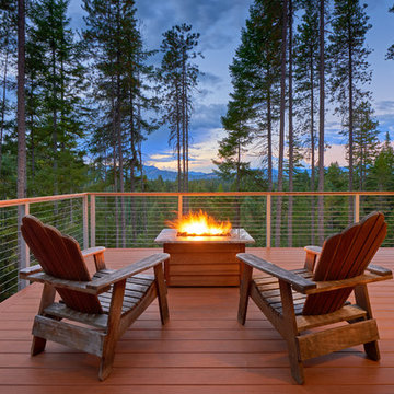 Close-up of the fire pit with northern views from deck.