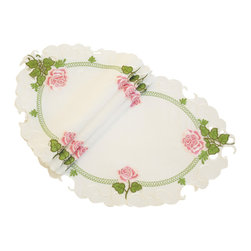 Xia Home Fashions - Summer Rose Embroidered Cutwork Spring Traycloths, 12"x18", Set of 4 - Placemats
