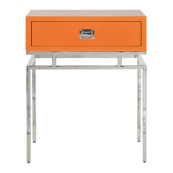 Worlds Away Cayson Orange Lacquer and Nickel Side Table - Dining Tables