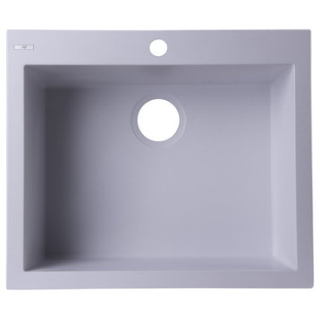 ALFI brand AB2420DI-W White Drop-In Single Bowl Granite Kitchen Sink