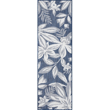 Edda Transitional Floral Indoor Rug, Navy/Cream, 2'3"x7'3" Runner