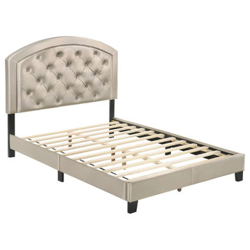 Elegant Full Platform Bed, Rose Gold PU Faux Silk Upholstery & Tufted Headboard
