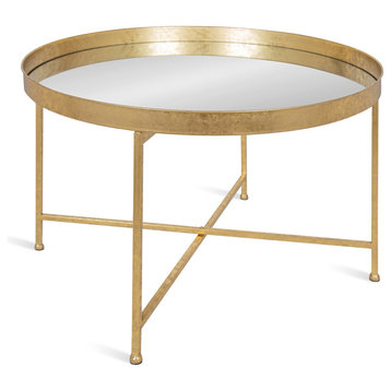 Celia Round Mirrored Coffee Table, Gold 28.25x28.25x19