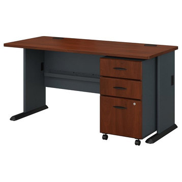 Series A 60" Desk With Mobile File Cabinet, Hansen Cherry, Galaxy
