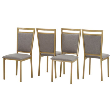 Bamford Metal Upholstered Gold and Grey Dining Chair, Set of 4