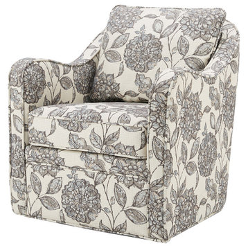 Madison Park Brianne Wide Seat Lounge Swivel Arm Chair, Black and White Floral