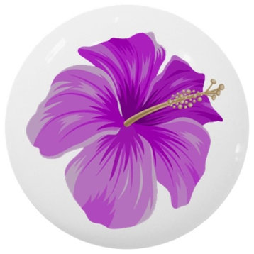 Lavender Purple Hibiscus Ceramic Cabinet Drawer Knob